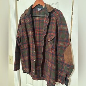 Vintage Woolrich Authentic Flannel - wool w/ leather collar & elbows